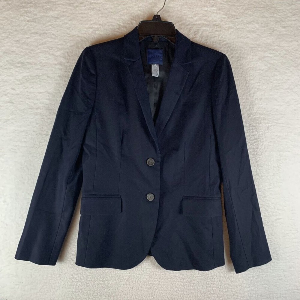 J. CREW Blazer Jacket Womens 6 Navy 100% Cotton Single Breasted Notch Lapel 8581